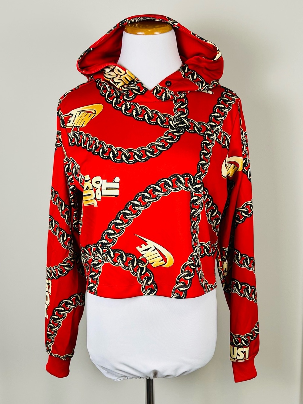 Nike Red Chain-Print Hooded Pullover